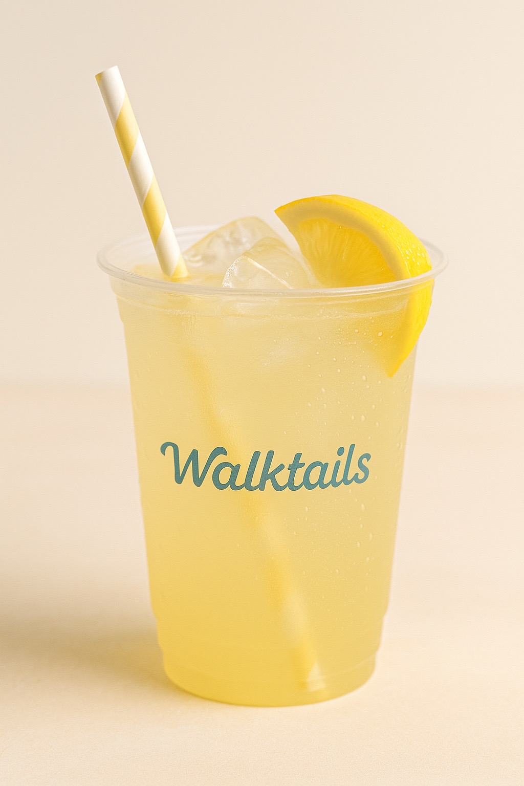 Walktails lemonade with lemon wedge and striped straw